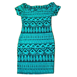 🌷SNAP🌷 Green Black Geometric Print Peephole Cutout Dress​​​
